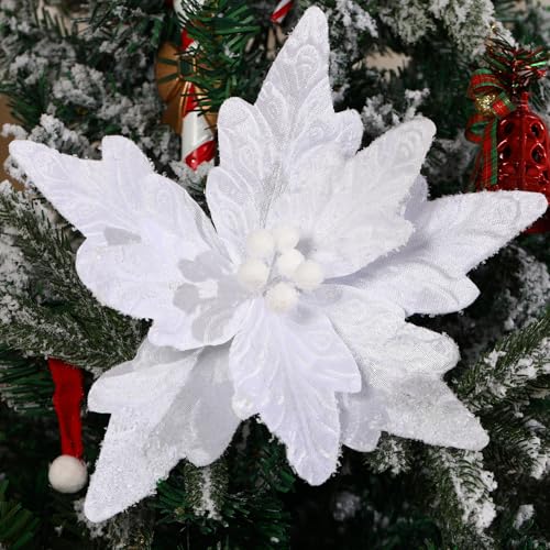 GL-Turelifes Flores de Navidad grandes de 11.8 pulgadas, 6 piezas de flores artificiales de Pascua de terciopelo para árbol de Navidad, adornos florales plegables para decoraciones de Navidad, fiesta