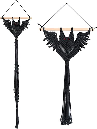 Miniatura 6 de Macetas colgantes de macramé en forma de murciélago para plantas de interior, hechas a mano, cuerda de algodón tejida a mano, maceta y tapiz