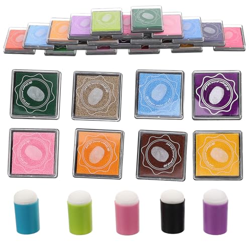 OATIPHO Set de Herramientas de Sellos DIY con Esponjas para Tinta y Aplicadores de Dedos 5 Colores Mixtos 20 Colores de Tinta Adecuado para Pintura Creativa y Manualidades Infantiles