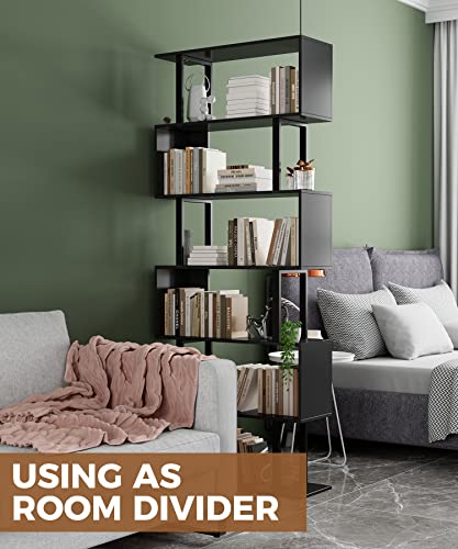 Gadroad 6 Tier Geometric Bookcase, Black Book Shelves, Modern Corner Bookcase Storage Shelf Wood For Bedroom, Living Room, Home Office (Black, 6 Tier) #TOP3