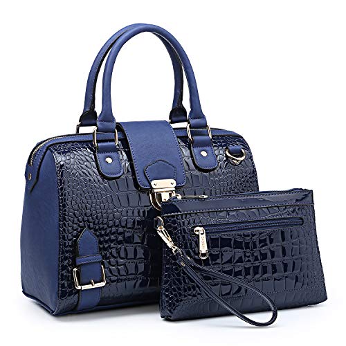 Dasein Women Barrel Handbags Fashion Satchel Bags Top Handle Shoulder Purses Vegan Leather Work Tote (Crocodile Blue)