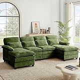 Chireca 112' Modular Sectional Sofa, U Shaped Comfy Cloud Couch with Double Chaise and Padded Armrests, Modern Deep Seat Sectional Couches for Living Room, Apartment, Office, Green