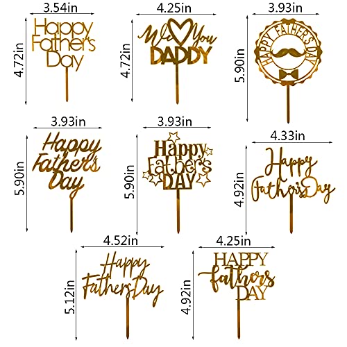 8 Piece Happy Father's Day Cake Topper - Father's Day Golden Glitter Birthday Cake Decoration Dad Party Supplies #TOP2