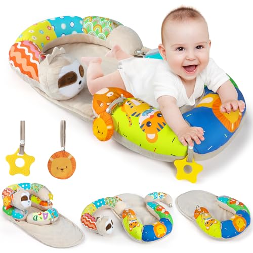 URMYWO Tummy Time Mat - 4 in 1 Cozy Tummy Time & Seated Support Pillow, Tummy Time Pillow for Newborn 0-12 Months, Infant Baby Sit Me Up Floor Seat Early Sensory Development Gifts Tummy Time Play Toys