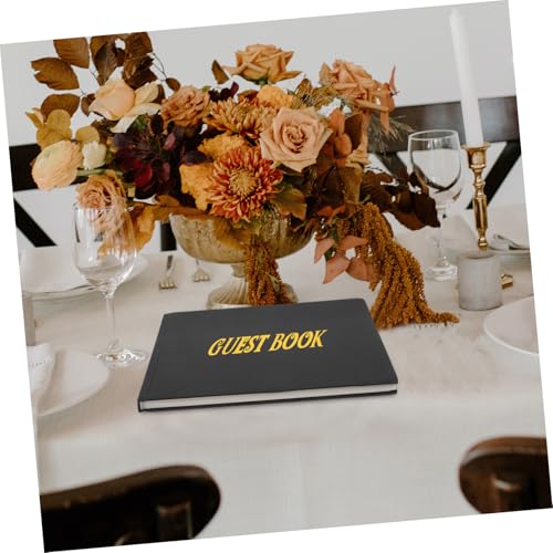 Libro de firmas para bodas que preserva deseos de invitados con hojas negras decorativas 6