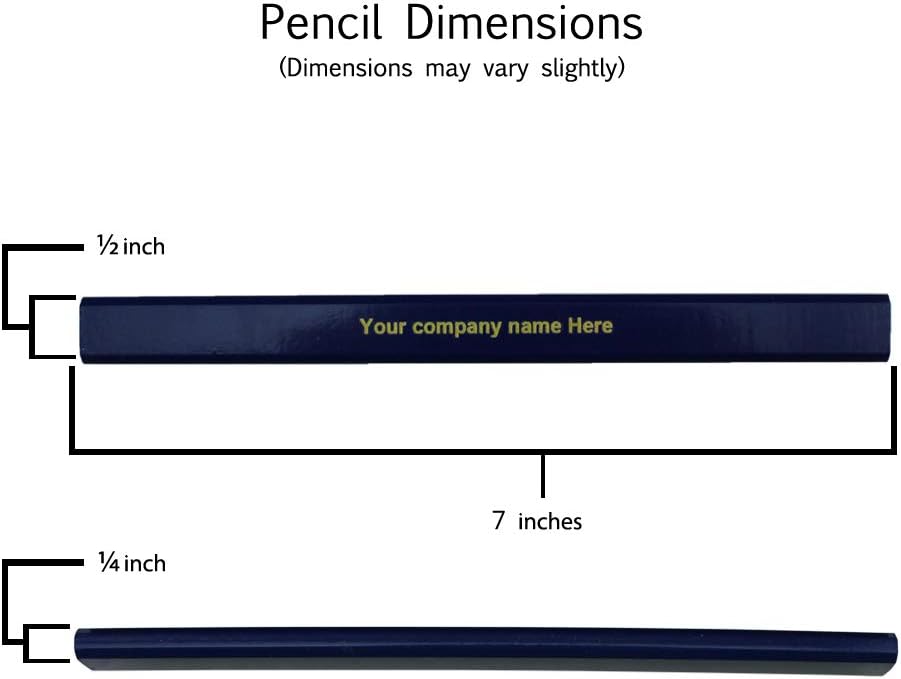 EZPENCILS & GIFTS Personalized Carpenter Pencils Bulk – Blue body – Package of 100 - Custom Text - 2HB black Lead – Wide Graphite - Art-Wood-Construction, **FREE-PERSONALIZATION**