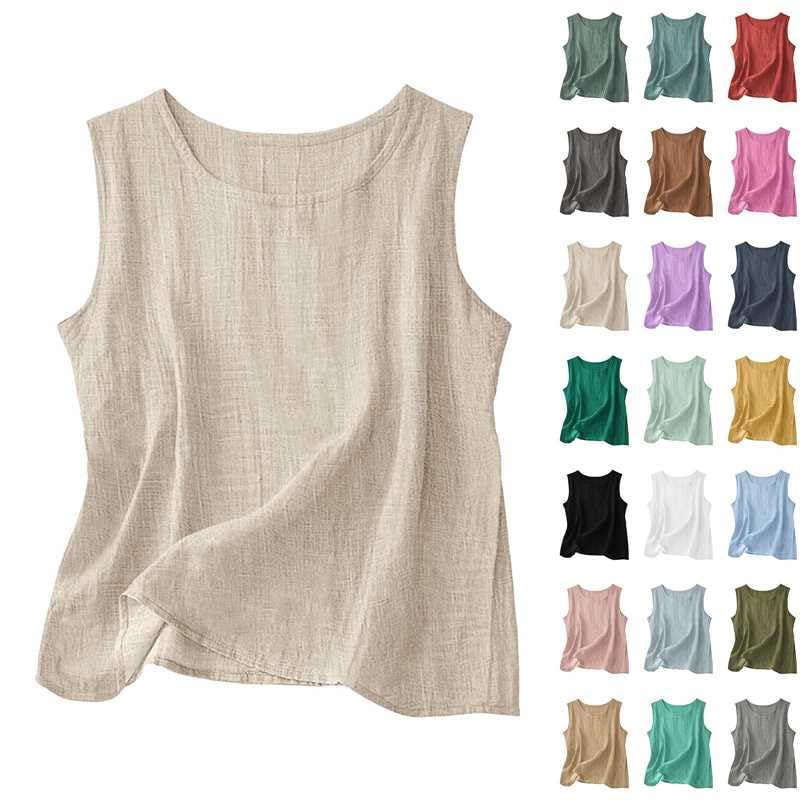 breaise Women Cotton Linen Tank Tops Loose Causal Sleeveless Summer Shirts Crew Neck Gauze Crewneck Camisole 2025