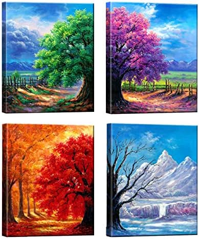Nuolanart- 4 Seasons Modern Landscape 4 Panels Framed Canvas Print Wall Art, Ready to Hang -P4L3040X4-03 Nuolanart- 4 Seasons Modern Landscape 4 Panels Framed Canvas Print Wall Art, Ready to Hang -P4L3040X4-03