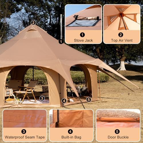 Bell Tent with Stove Jack, 6-10 Person 4 Season Glamping Tent - Image 5