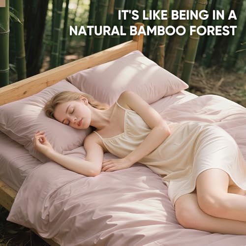 Image of TWK Real 100% Viscose Derived from Bamboo Sheets Set King Size, Cooling & Silky Soft for Hot Sleeper, Breathable & Moisture Wicking Fabric, 18 inch Deep Pocket with Corner Straps (Sand, King)