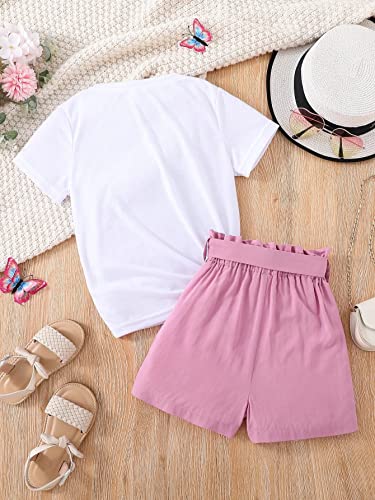 Toddler Kid Girl Outfits Clothes Floral Short Sleeve T-Shirt Top + Waist Pocketed Summer Short Sets 4-7T Girl Clothes3