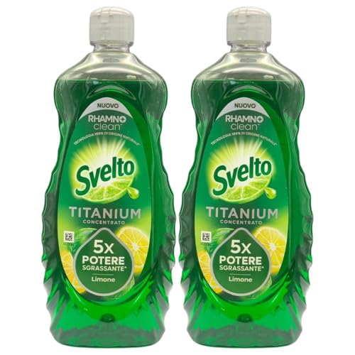 Detergente per Stoviglie a Mano, Titanium Concentrato, 5X Potere Sgrassante, 650ml, Disponibile in Varie Profumazioni (2 Unità, Limone)