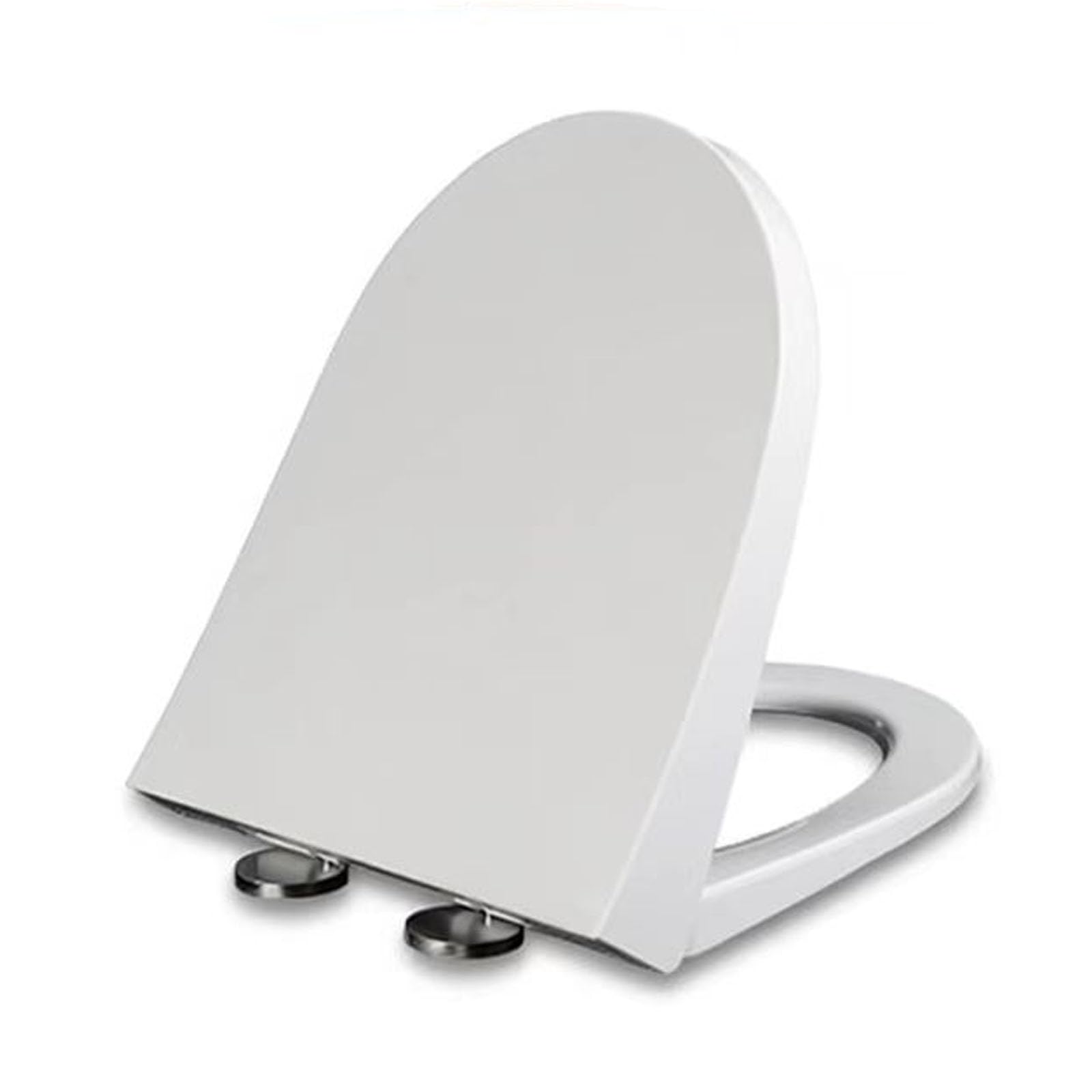 Asiento de inodoro en forma de D, cierre suave, bisagras de fijación superior, fácil de instalar, liberación rápida, tapa de polipropileno grueso, 46 x 36 cm, blanco, fácil de limpiar para baños e