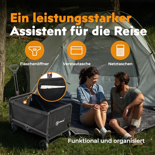 Bollerwagen faltbar 120L Bis 120KG Strandwagen Klappbar mit Regenschutz, Becherhalter, Reflektorstreifen, Faltbarer Bollerwagen Für Hunde, Einkaufen, Camping, Strand, Transport, Outdoor