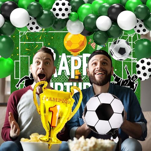 jenlion Soccer Birthday Party Decorations, 120Pcs Kit with Tablecloth, Backdrop Banner, Cake Topper, Balloons, Centerpieces & More for Boy by jenlion - Used condition - Image 8