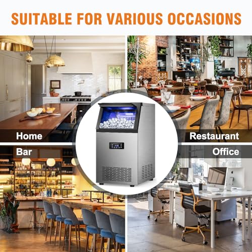 Image of Commercial Ice Maker Machine, 120Lbs /24H with 30Lbs Storage Bin, 40Pcs Ice Cubes 6Mins, 2-Way Add Water Under Counter Freestanding Ice Maker Commercial for Home Bar Office