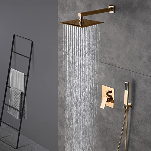 Sistema de Ducha Cascada 12” Cuadrado (Montado en Pared) con Mango Único y Perilla Cuadrada, 2 Funciones (Lluvia y Ducha de Mano) Acero Inoxidable Pulido miniatura 4