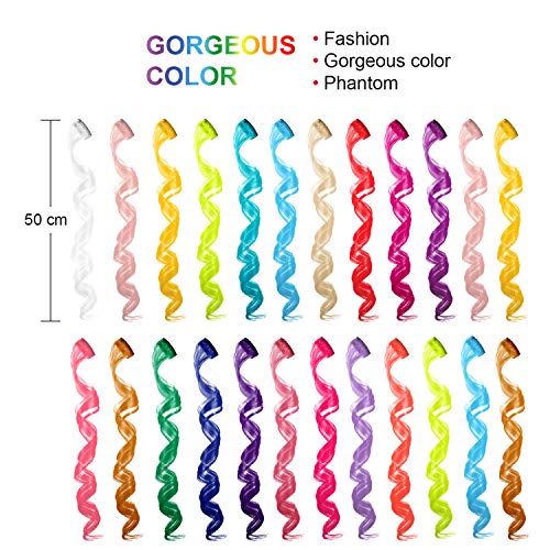 24 Pieces 24 Colors Multi-Colors Clip On In Hair Extensions Hair Pieces Colored Party Hairpieces Diy Hair Accessories Extensions 20 Inches Long Hair For Girls Women (24 Colors, Curly Wave) #TOP2