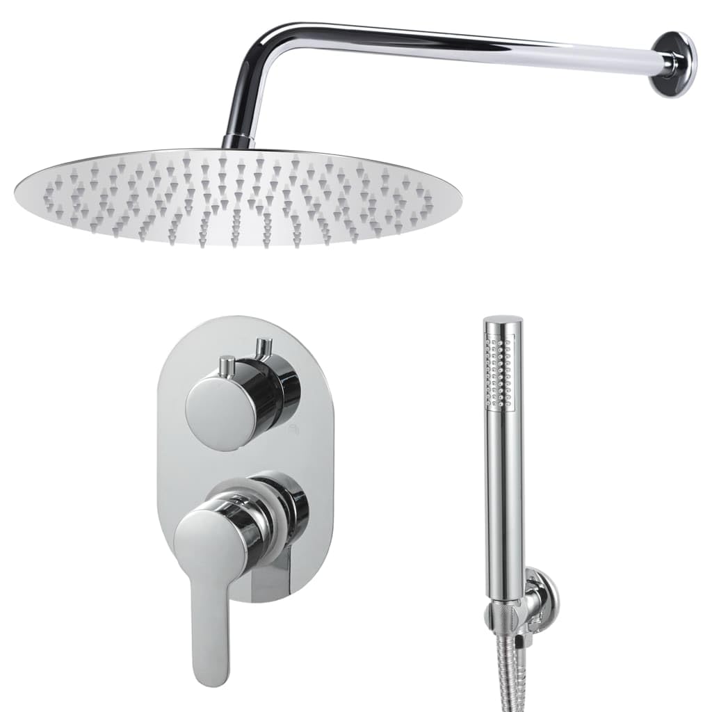 Sistema doccia in acciaio inox 201 argento con soffione rotondo 30 x 30 cm, doccetta 2,8 x 22 cm, 140 ugelli anticalcare, tubo flessibile da 150 cm, montaggio a parete, doccia benessere per