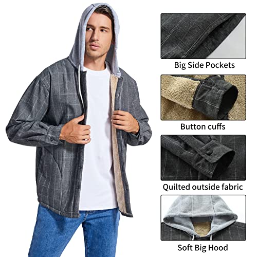 Image of Men's Cotton Plaid Shirt Jacket Fleece Flannel Sherpa Button Down