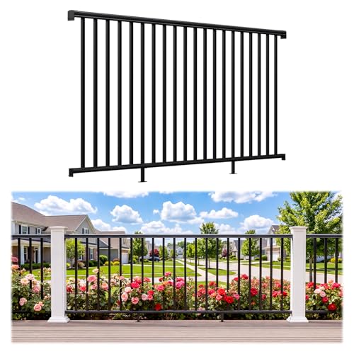 Image of Egadis 1 Pack 42 in. H x 8 ft. W Porch and Deck Railing Kit Without Post, Black Textured AAMA 2604 Powder-Coat Finish Modular Aluminum Railing System for Outdoor Decks, Porches & Balconies (1 Panel)