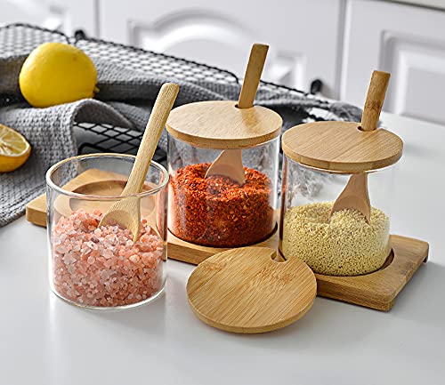 Lawei Set Of 3 Condiment Jar With Lids And Spoons - Glass Sugar Bowls Sugar Salt Container Set For Sugar Serving Spice Salt #TOP4