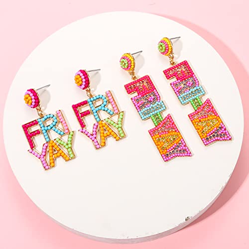 2 Pairs Teacher Earrings for Women, Beaded Fri-Yay Pencil Earrings Drop Dangle Earrings Teacher Appreciation Gifts Teacher Jewelry Gifts4