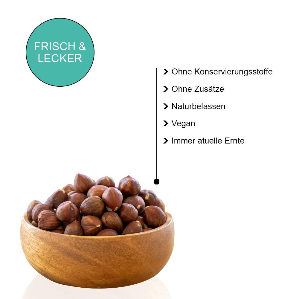Haselnüsse ganz naturbelassen mit Haut ohne Schale roh unbehandelt ungeröstet Rohkost zum Backen ungesalzen wiederverschließbare Verpackung 1kg - 5kg (2,5kg)