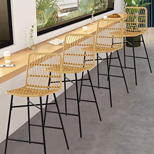 Costway Rattan Bar Stools Set Of 2, 27 Inches Counter Height Bar Stools With Sturdy Metal Frame, Modern Wicker Bar Stools For Kitchen Island, Easy Assembly, Natural (4) #TOP1