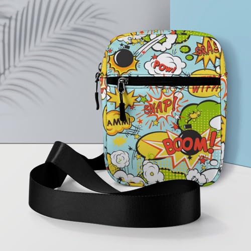 Kleine Umhängetasche mit Comic-Sprechblasen-Motiv, Pop-Art-Stil, Schultertasche für Damen und Herren, Mini-Umhängetasche mit verstellbaren Trägern, Siehe Abbildung, Einheitsgröße