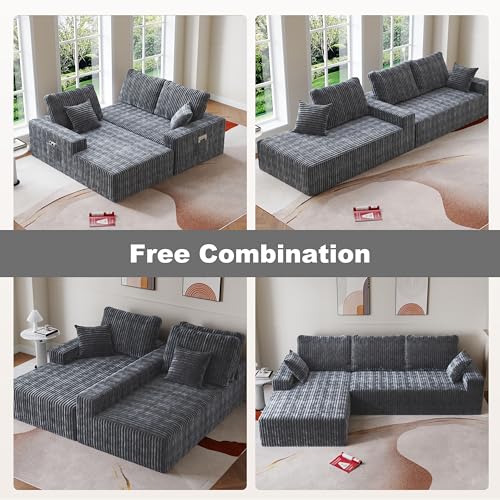 Image of Modular Sectional Sofa Couches L-Shape Couch 3 Seat Modular Sofa Memory Foam Sectional Couches for Living Room (Gray, 108 inch+Left Chaise)