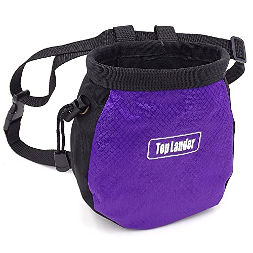 Top Lander Rock Climbing Chalk Bag with Belt and Zipper Pocket for Fitness Gym Weight Lifting Hunting Bouldering Magnesium Sack (Purple)