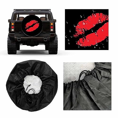 Image of Kiss Me Print Spare Tire Cover Sexy Red Lips Lipstick Romance Glamour Desire Weatherproof Universal Wheel Protectors Camper Tire Covers for Trailer Rv Travel(17 inch)