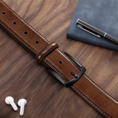 Men's Belt Leather Belt for Men Dress Casual Golf Jeans Pants 1 3/8" (Dark Brown) - Image 2
