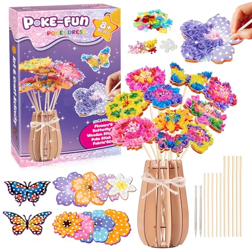 Ronronner Kit de Bricolage Enfant DIY – Activité Manuelle Enfant 8 Ans et Plus, Bouquet de Fleurs en Laine à Piquer avec Vase en Bois, Loisir Créatif (Fleurs)