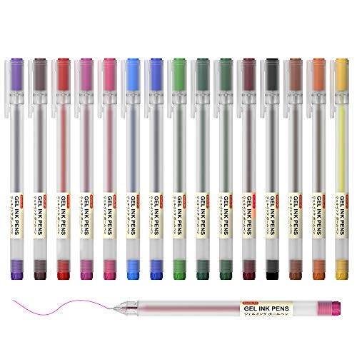 Shuttle Art 15 Colours Gel Ink Pens, 0.38mm Extra Fine Point Ballpoint Pens, Coloured Japanese Style Gel Pens for Writing and Journaling, Japanese Stationery for Home, School, Office Supplies