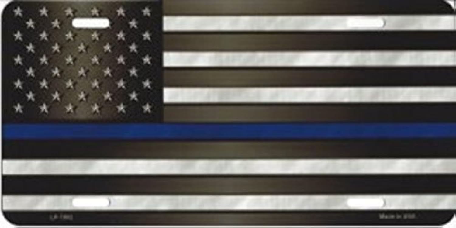 American Flag Thin Blue Line Novelty Metal License Plate Tag LP-7902