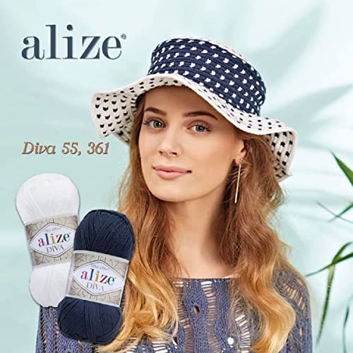 Alize Diva Silk Effect 100% Microfiber Acrylic Yarn 1 Ball Skeins 100Gr 383Yds Color (37) (363) #TOP4