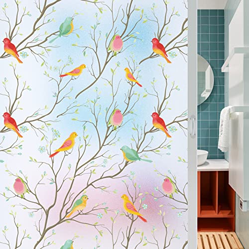 Viseeko Stained Glass Window Film: Bird Window Privacy Film Non-Adhesive Window Clings Room Decor Frosted Window Decals Uv Blocker Removable For Bathroom Kids Study Room #TOP3