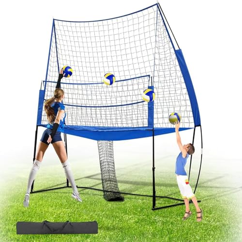 高さ調節とボールリターン機能付きバレーボールトレーニング器具、11x8フィートの練習用具ネット、シューティングとサーブ用、屋外と屋内のバレーボールネット、裏庭、ビーチ、中庭用(Blue)