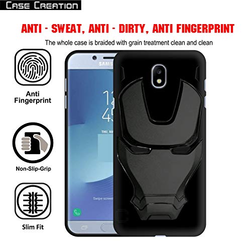 Image of COVERLY Official 3D Touch Feel Trending Marvel Avenger Logo Mask Soft Rugged Grip Iron Man Super Power Cartoon Movie Engraved Silicone Matte Back Cover for Samsung Galaxy J7 Pro -Black