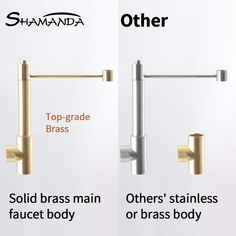 Blасk Frіdау 🔥 SHAMANDA Brass Kitchen Faucet High Arc Spring Kitchen Sink Faucet with Sprayer Single Handle Hole Pull Down Bar Sink Faucet Brushed Gold, L60001-3