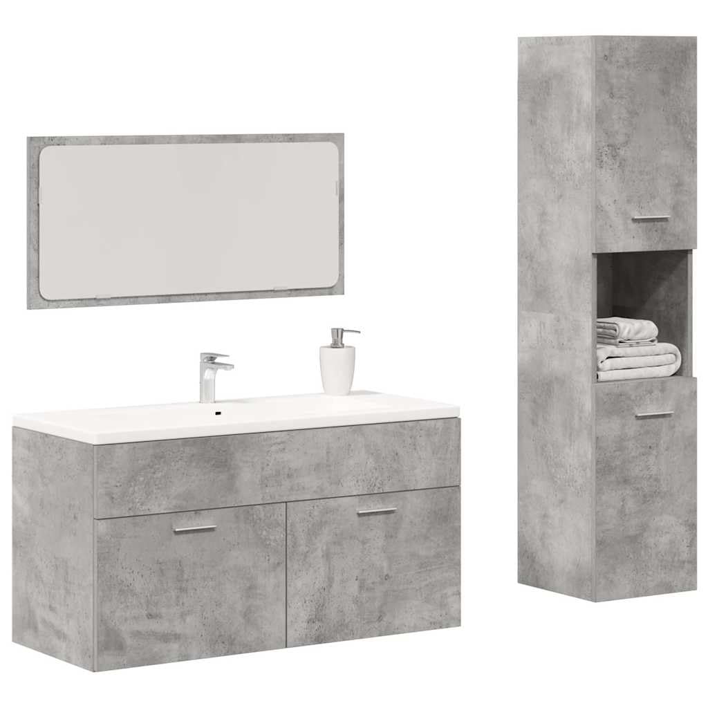 Set Mobili Bagno Sospesi 3 Pz Grigio Cemento in Truciolato | Arredo salvaspazio per la stanza da bagno con specchio e armadietti sospesi per organizzare i prodotti di bellezza.