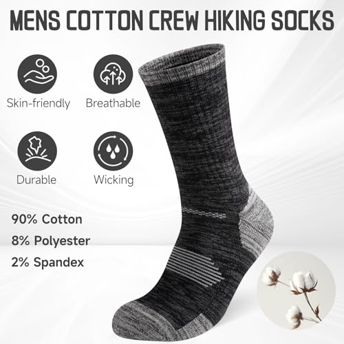 COOVAN Mens Cotton Crew Work Socks 6 Pairs Moisture Wicking Cushioned Boot Athletic Heavy Duty Socks for Hiking Running3