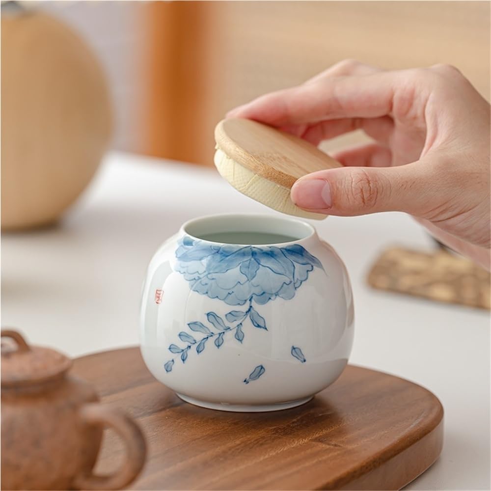 Tea Coffee Sugar Canisters Ręcznie malowane niebiesko-białe słoiki na herbatę z ceramiki podszkliwnej, zamknięte słoiki do gospodarstwa domowego, przenośne małe słoiki do przechowywania herbaty