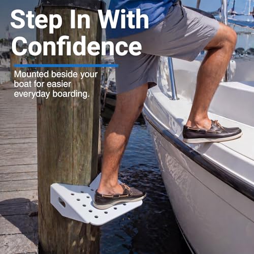 Image of Boat Dock Step Single Step Boarding Platform with Mount Screws Flexible Installation Location Iron with Powder Coat Finish for Marina, Dock, Deck