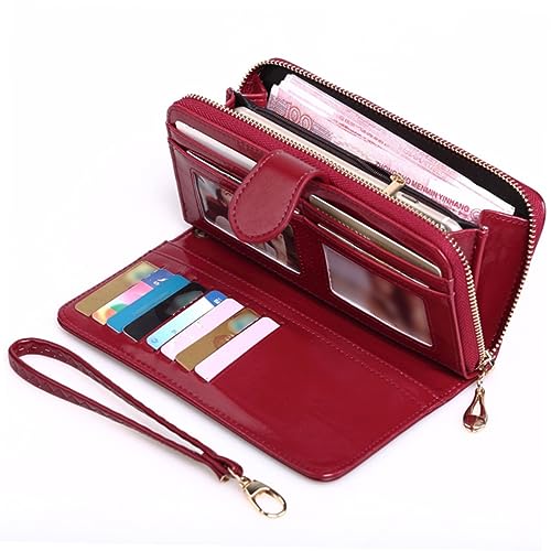 Phone Case Strap Oil Wax Leather Long Purse Zipper Snap Closure Zipped Pouch3