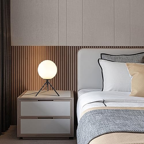 Pobllem Mid Century Modern Table Lamp Black Glass Globe Desk Lamp Reading Lamp Vintage Plug In Table Desk Lamp For Bedroom Office Library Study Room (Black) #TOP1