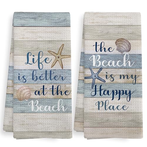 XNXLDYLH Coastal Beach Kitchen Towels and Dishcloths Sets of 2,