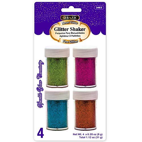 BAZIC Glitter Shaker 4 Neon Color, Sparkling Powder in Jar for Slime Paints Crafts Nail Art Polish Skin Halloween Party (32g/Pack), 1-Pack